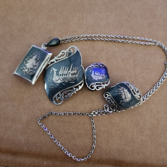 Nielloware- Siam Sterling Jewelry set